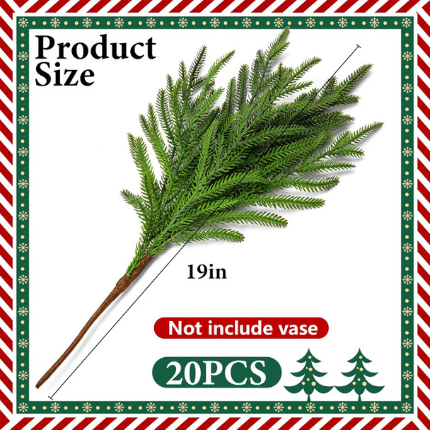 20 Pcs Christmas Norfolk Pine Branches- 19" Extra Length Artificial Xmas Branches Plants Pine Needles- Fake Greenery Norfolk Pine Stems Sprigs for DIY Craft Garland Home Garden Decor