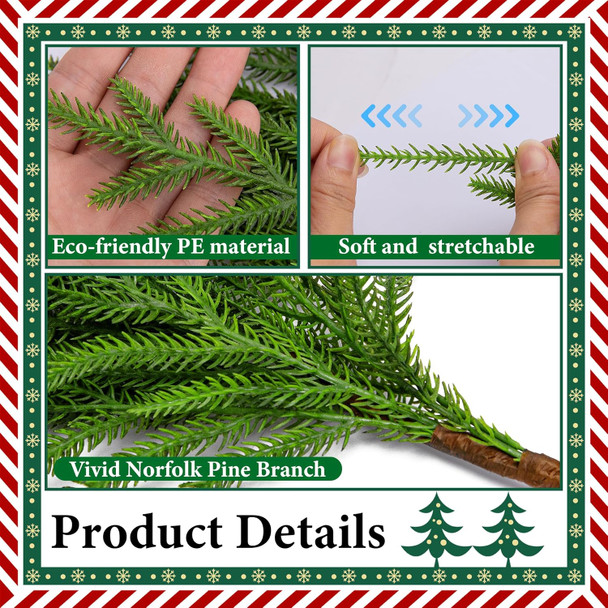 20 Pcs Christmas Norfolk Pine Branches- 19" Extra Length Artificial Xmas Branches Plants Pine Needles- Fake Greenery Norfolk Pine Stems Sprigs for DIY Craft Garland Home Garden Decor