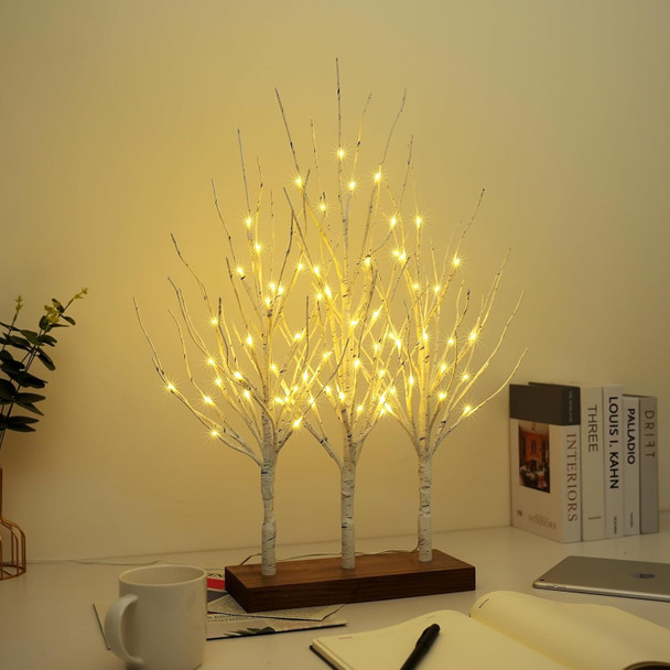 Lighted Birch Tree for Christmas Decor, Tabletop Decorations Indoor with Timer, 23 Inch 3 Pack 72 LED Plug-in Artificial Tree Lights, Fairy Light Spirit Tree for Home Wedding Bedroom (Warm White)