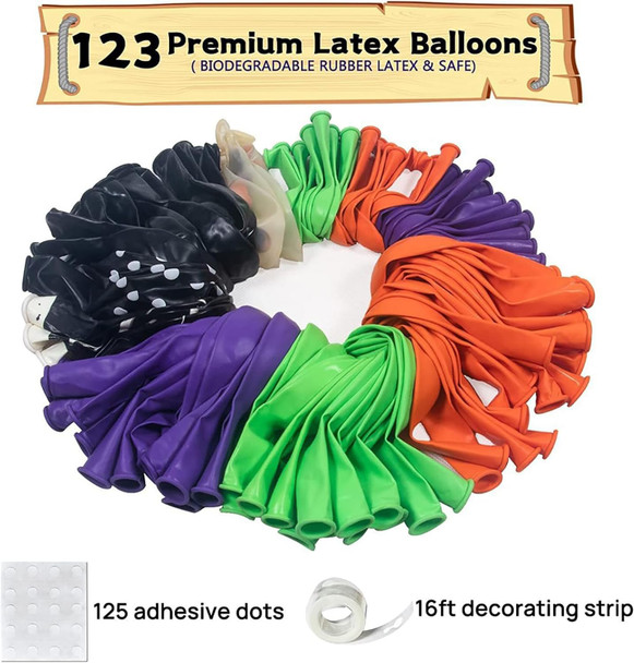 Halloween Party Decorations/Hocus Pocus Trunk Or Treat Car Decorations Halloween Balloon Garland 123pcs with BOO Balloon Purple Fruit Green Confetti Balloon for Bat Sticker