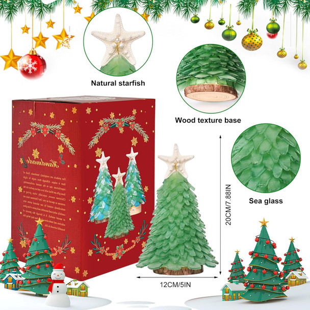 QICQDRAM Sea Glass Christmas Tree Handmade Crafts Sea Glass Christmas Tree for Christmas & Beach Decoration, Party Birthday , Home Decor, Collectible Figurines Christmas Tree