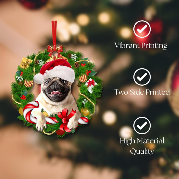 6 Pieces Dogs Wreath Ornaments Christmas Tree Ornament Chirstmas Home Decor Decorative Hanging Ornaments Decorations for Xmas Holiday Set B