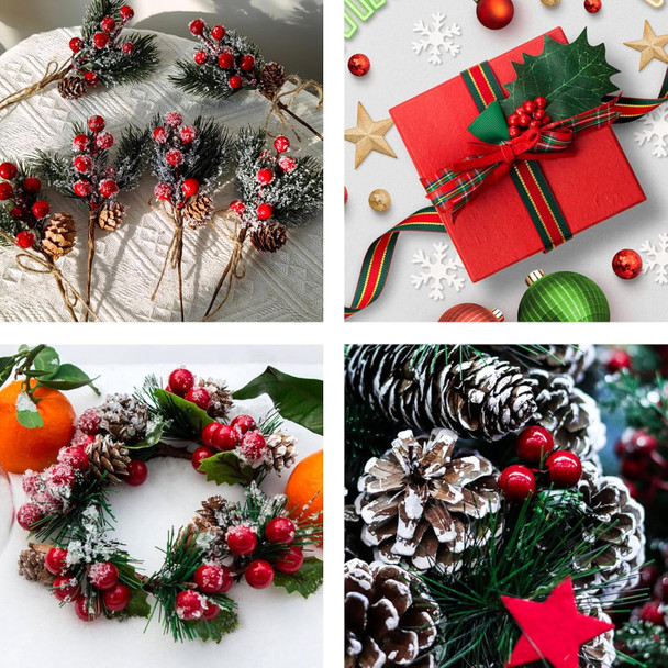 Quacc 100pcs Red Artificial Holly Berries Lovely 0.4" Fake Berries on Wire Realistic Berries for Christmas Tree Garland Flower Wreath Decorations Wreath DIY Craft Use