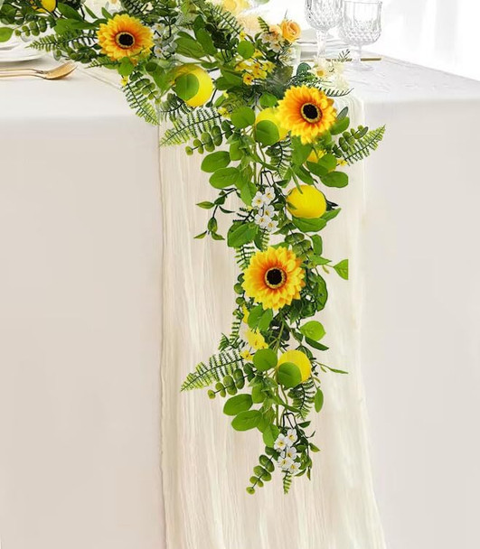 Artificial Lemon Garland, 6.56Ft, Sunflower Lemon Hanging Vines, Artificial Flower Garland for Anniversary Room Kitchen Garden Birthday Wedding Baby Shower Party Table Decor