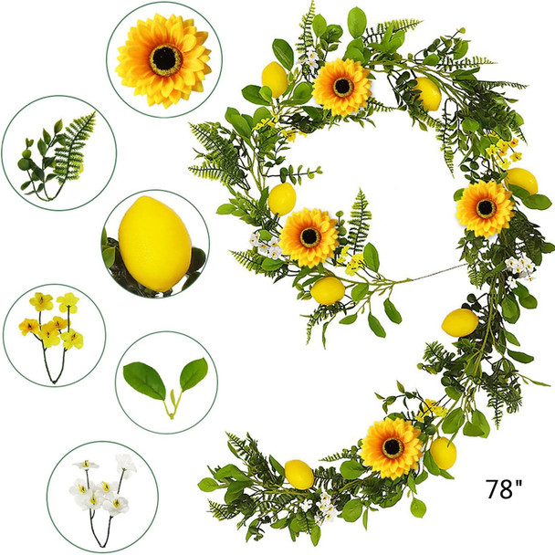 Artificial Lemon Garland, 6.56Ft, Sunflower Lemon Hanging Vines, Artificial Flower Garland for Anniversary Room Kitchen Garden Birthday Wedding Baby Shower Party Table Decor