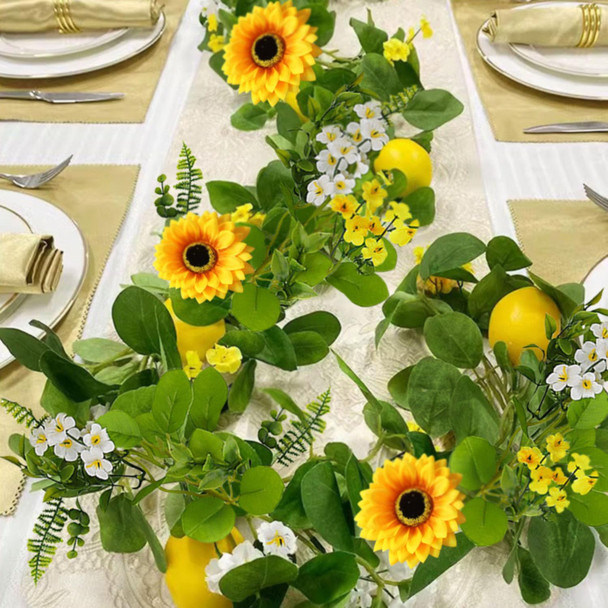 Artificial Lemon Garland, 6.56Ft, Sunflower Lemon Hanging Vines, Artificial Flower Garland for Anniversary Room Kitchen Garden Birthday Wedding Baby Shower Party Table Decor