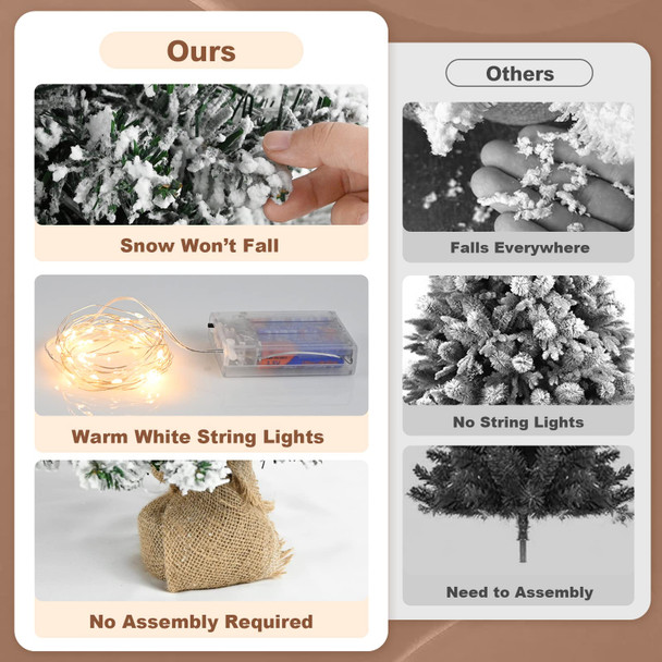 24 Inch 2FT Snowy Mini Christmas Tree, Small Tabletop Flocked Tree with LED Lights, Pine Cones, Balls, Star Tree Topper, Mini Box and Cloth Bag Base, Xmas Decorations (Mini Christmas Tree)