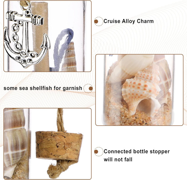 Qunclay 6 Pcs Christmas Coastal Beach Ornaments Glass Bottle Nautical Christmas Beach Decorations Ocean Message Bottle Hanging Ornaments with Seashell for Xmas Wedding Baby Shower Party Favors