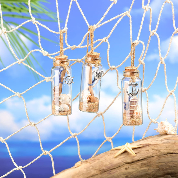 Qunclay 6 Pcs Christmas Coastal Beach Ornaments Glass Bottle Nautical Christmas Beach Decorations Ocean Message Bottle Hanging Ornaments with Seashell for Xmas Wedding Baby Shower Party Favors