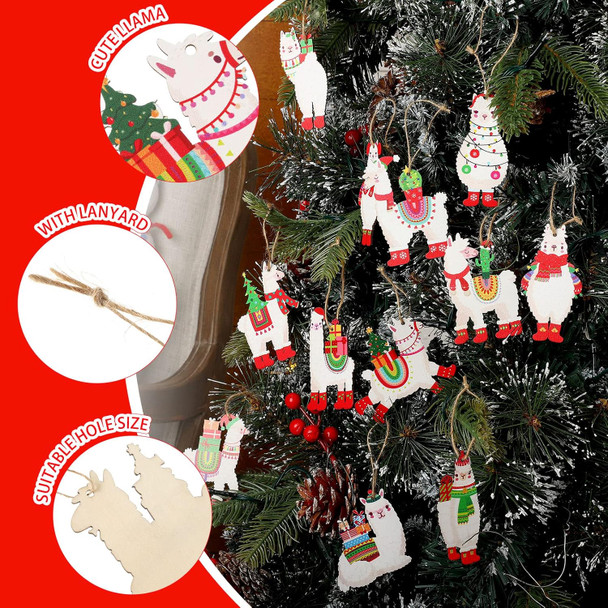 36 Pcs Llama Ornaments Alpaca Pendants Christmas Hanging Decorations Llama Wooden Ornaments Cactus Wooden Ornaments for Christmas Tree Decorations Holiday Xmas Party Decoration (Llama Style)