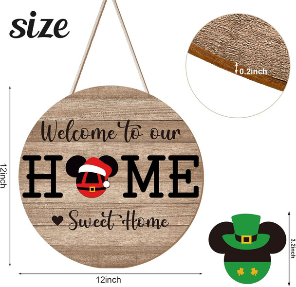 13 Pcs Christmas Mouse Welcome Door Sign,Seasonal Interchangeable Wreaths Rustic Wood Hanging Signs Welcome to Our Home Door Sign Hangers Decor for Housewarming s Outdoor Porch