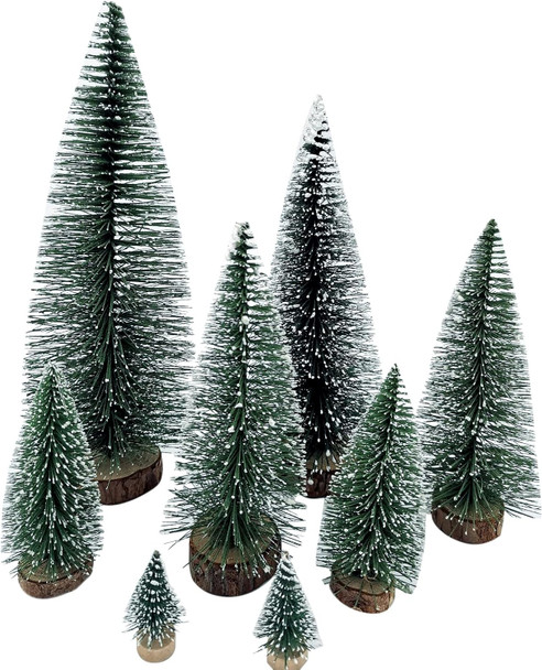 Rainmae 8Pack Tabletop Small Flocked Artificial Christmas Tree, Artificial Xmas Pine Tree, Mini Snow Covered Faux Tree with Wooden Bases for Xmas Holiday Party Home Handicraft Decor Desktop Ornaments
