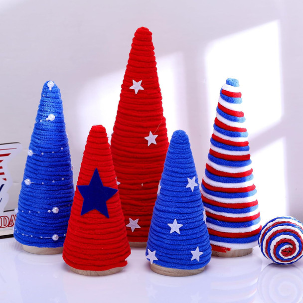 5 Pcs Red White Blue Decorations Christmas Table Decorations Mini Christmas Yarn Trees Xmas Tree Tiered Tray Centerpieces Farmhouse Decor for Xmas Indoor Tabletop Home