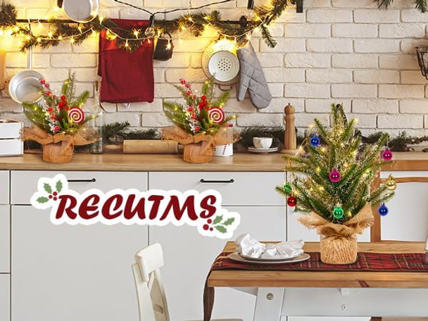 Mini Christmas Tree Set Small Christmas Tree Tabletop Christmas Tree Artificial Christmas Tree with Candy and Lights, Tabletop Small Xmas Tree for Holiday Indoor DIY Christmas Decor-Candy