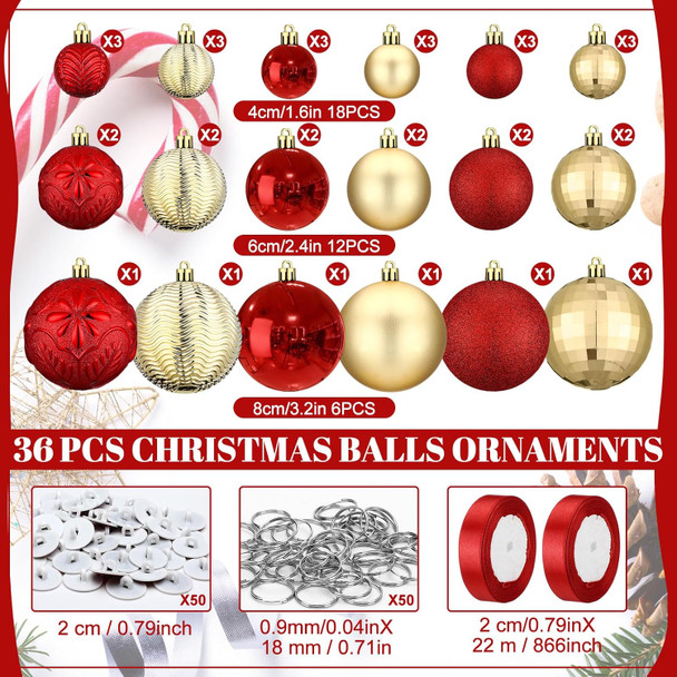 36 Pcs Christmas Hanging Balls Ornaments for Ceiling, Shatterproof Christmas Balls, Hanging Ceiling Xmas Ball for Xmas Tree Holiday Party Indoor Decorations(Red, Gold)
