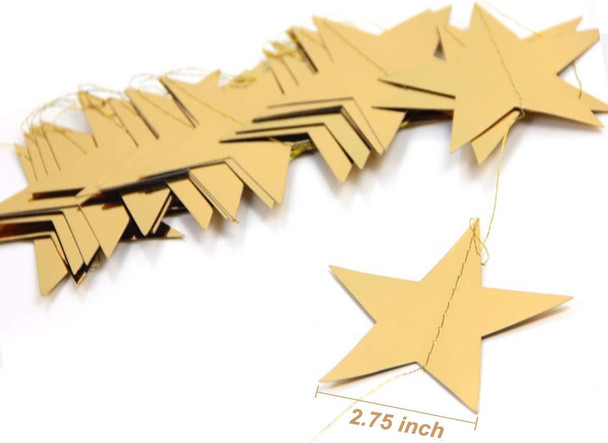 Gold Star Garland Banner Decorations - 156 Feet Bright Gold Paper Garland Hanging Decorations, Glitter Gold Star Bunting Banner for Wedding, Birthday, Holiday, Christmas Party
