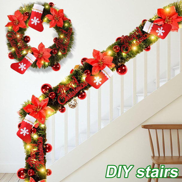 300ft Christmas Artificial Garland Set with LED Lights Ball Ornaments Christmas Garland Greenery Holiday Decor Accessories for Indoor Outdoor Home Wedding Party Decoration (Cute,78 Pcs)