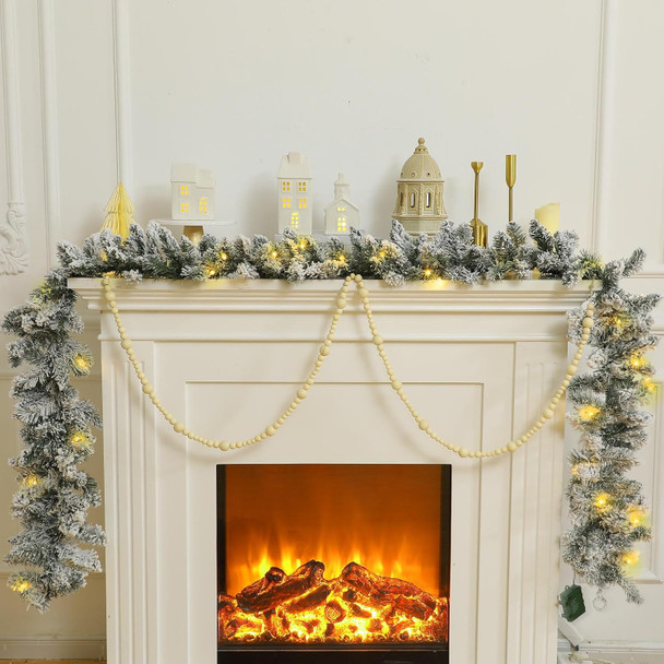 Riceshoot 9 ft Prelit Christmas Garland with Light Timer Artificial Snowy Pine Garland Winter Frosted Faux Pine Garland for Xmas Home Indoor Outdoor Mantel Staircase Seasonal Garland Decor
