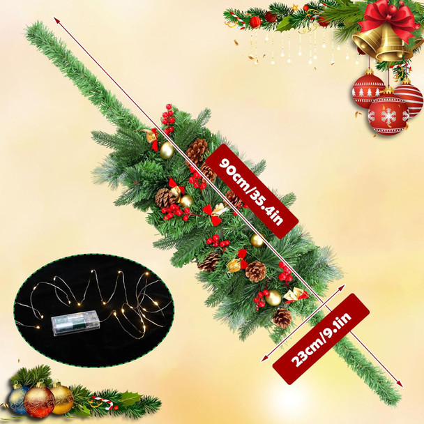 Riceshoot Pre Lit Artificial Christmas Mail Box Swag with Lights Berry and Pine Cones, 35.4 Inch Timed Mailbox Swag Christmas Mailbox Decoration Indoor Outdoor for Xmas Home Decor