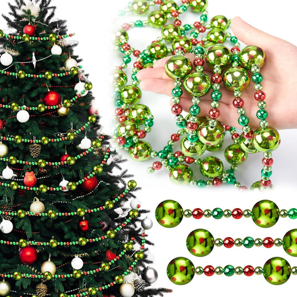 Riceshoot 16 Feet Christmas Tree Bead Garland red and Green Hanging Christmas Tree Garland Pearl Xmas Tree Bead Wreath Ornaments Christmas Party Decorations for Christmas Tree Fireplace