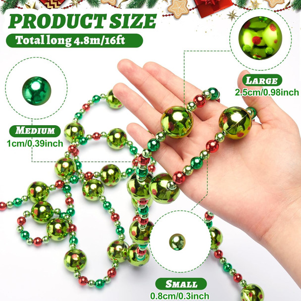 Riceshoot 16 Feet Christmas Tree Bead Garland red and Green Hanging Christmas Tree Garland Pearl Xmas Tree Bead Wreath Ornaments Christmas Party Decorations for Christmas Tree Fireplace