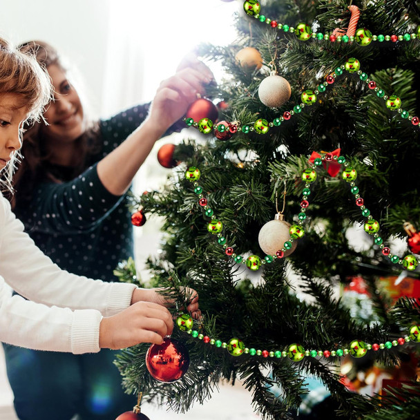 Riceshoot 16 Feet Christmas Tree Bead Garland red and Green Hanging Christmas Tree Garland Pearl Xmas Tree Bead Wreath Ornaments Christmas Party Decorations for Christmas Tree Fireplace
