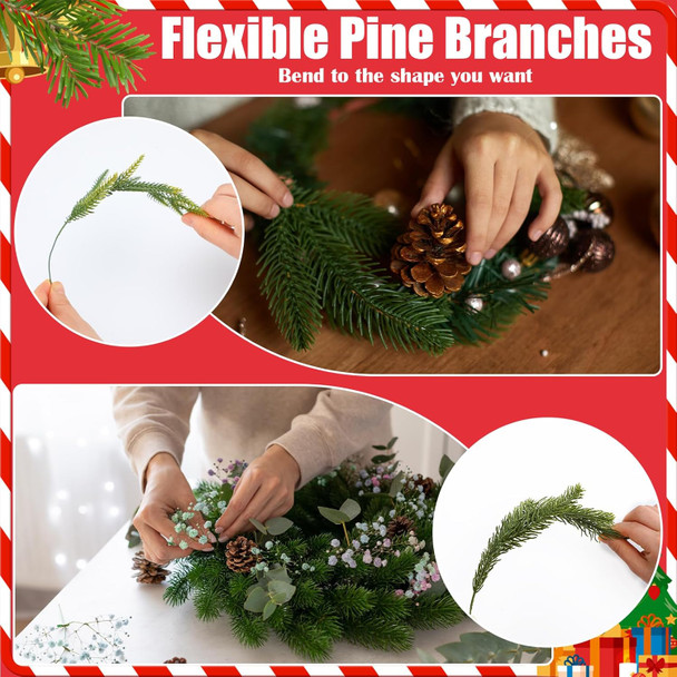 Riceshoot 200 Pcs Christmas Artificial Pine Branches 11.8 Inch 10.6 Inch Pine Needles Branches Garland Fake Greenery Norfolk Pine Stems Cedar Picks and Sprays for DIY Wreath Christmas Decorations