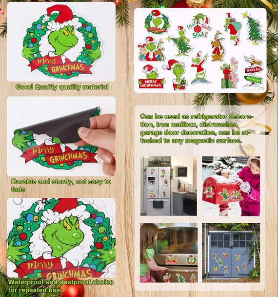 RINOLY 12 Pcs Christmas Magnets for Fridge,Christmas Magnet for Door Refrigerator Mailbox Garage Metal Door Decor