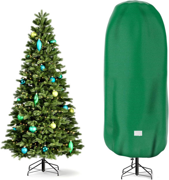 Upright Christmas Tree Storage Cover,Tear Resistant Adjustable 4FT Christmas Tree Storage Bag for Artificial Tree Standing with Ornaments,Fabrics Xmas Tree Cover, Dustproof (Green)