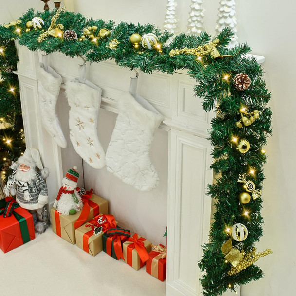 Rocinha 9 FT Christmas Garland Indoor Mantle Garland Christmas Decorations with Gold Berries Balls Pine Cones Outdoor Christmas Garland for Stairs Railing Fireplace Front Door