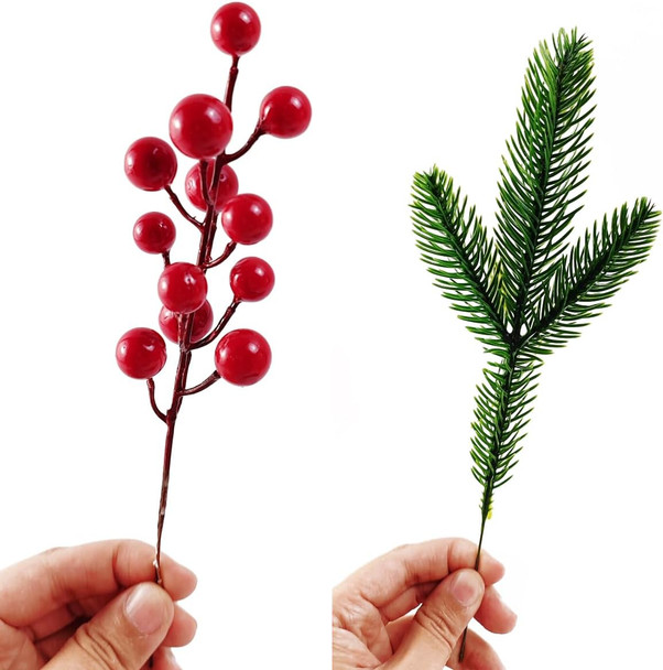 32PCS Artificial Pine Branches Christmas Holly Berries Artificial Red Berry Stems for Christmas Wreath Decorations Xmas Tree Decoration 32PCS Artificial Pine Branches Christmas Holly Berries Artificial Red Berry Stems for Christmas Wreath Decorations Xmas Tree Decoration