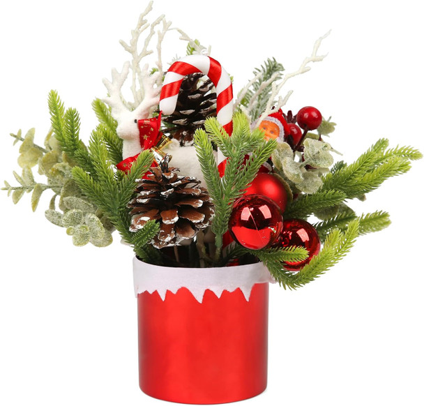 Mini Christmas Tree, Mini Tabletop Christmas Tree Decor for Desk Bedroom Office Home Small Christmas Decorations with Red Christmas Ball Santa Figure Pine Cones for Holiday Mini Christmas Tree, Mini Tabletop Christmas Tree Decor for Desk Bedroom Office Home Small Christmas Decorations with Red Christmas Ball Santa Figure Pine Cones for Holiday
