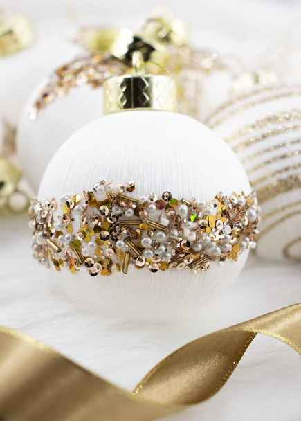 12Pcs 4” Silk Christmas Ball Decorations, Satin Christmas Tree Ornaments, Luxury Vintage Hanging Christmas Home Decor for Xmas Holiday Wedding Party Decoration (White)