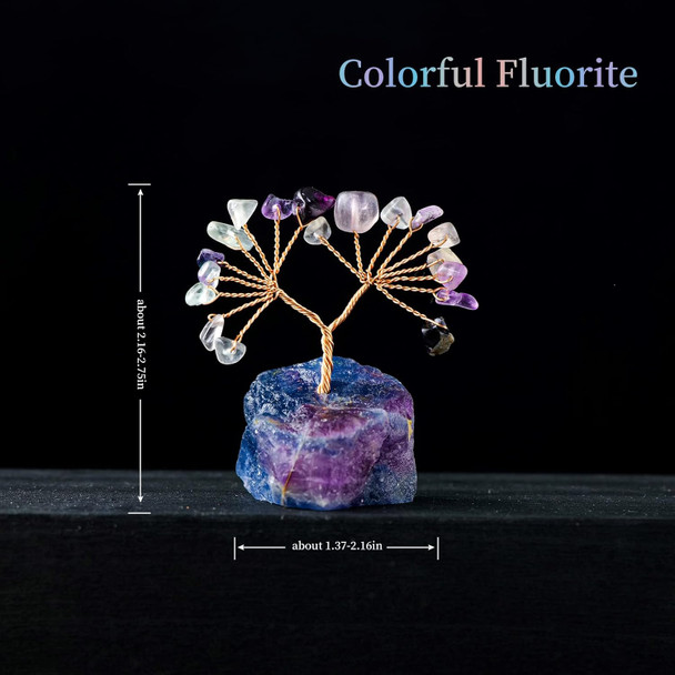 Runyangshi Natural Colorful Fluorite Crystal Tree Healing Crystals Gemstones Reiki Energy Tree Natural Tumbled Stones Fortune Money Tree Figurines Home Decor Crafts