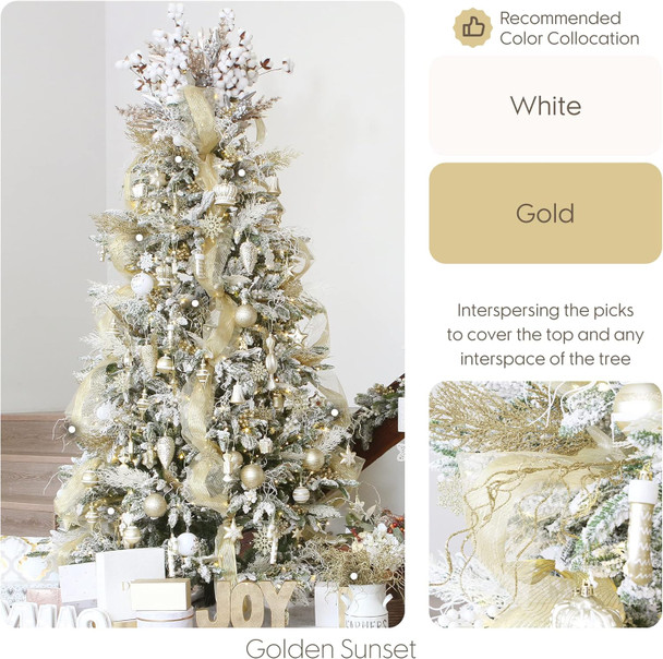 Sea Team 36-Pack Artificial Glitter Vine Twig Ornaments, Decorative Curly Beard Sticks, Glittery Stems, Picks, Branches for Christmas Tree, Small Vase, Holiday, Wedding, Party (12 Inches, Gold)