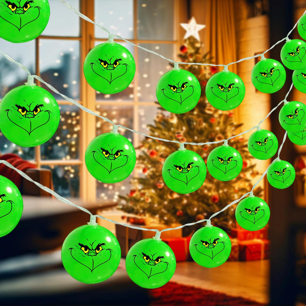 Grinch Christmas Lights Indoor,20 LED 10 Ft Battery Operated Grinch Christmas String Lights, Waterproof Grinch Christmas Decorations for Home Garden Outdoor Tree Decor