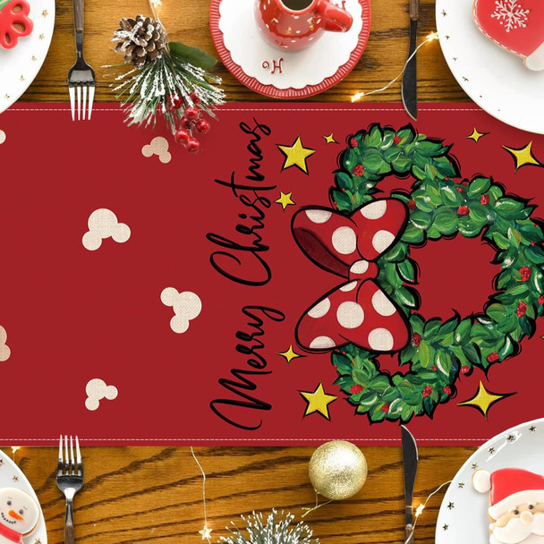 Seliem Merry Christmas Mouse Wreath Table Runner, Xmas Red Polka Dot Bow Stars Kitchen Dining Table Decor, Winter Holiday Farmhouse Home Decoration Indoor Outdoor Party Supply 13 x 72 Inches