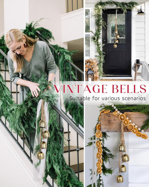 Christmas Bells Decor, Resonant Gold Bells, Christmas Hanging Bell for Bells Christmas Decor, Rustic Iron Decorative Bells, SEMPOMA