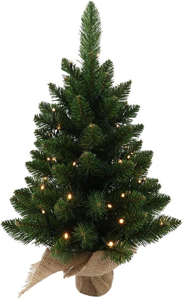 Small Christmas Tree with Lights - 2FT Pre Lit Artificial Mini Christmas Tree, Includes 50 Led Warm Lights, 73 PVC Branch Tips Thick and Full, Seasonal Indoor Home Tabletop Decor