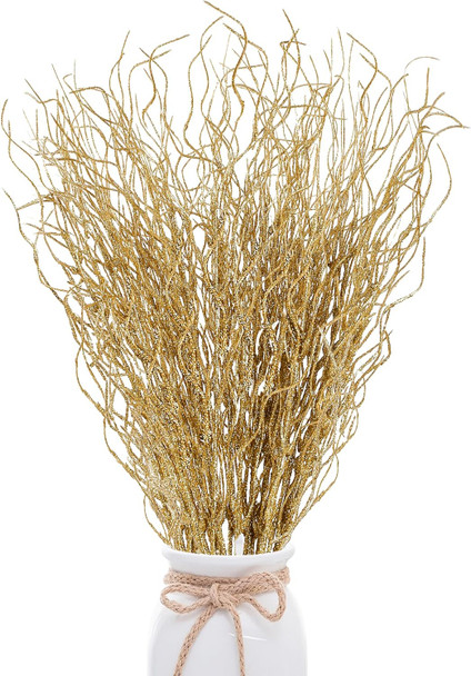 Sggvecsy 50 Pcs Artificial Glitter Stem Ornaments 18 Inches Fake Christmas Picks Decorative Glitter Sticks Branches Twigs for Christmas Tree DIY Wreath Crafts Holiday Home Decor (Gold)