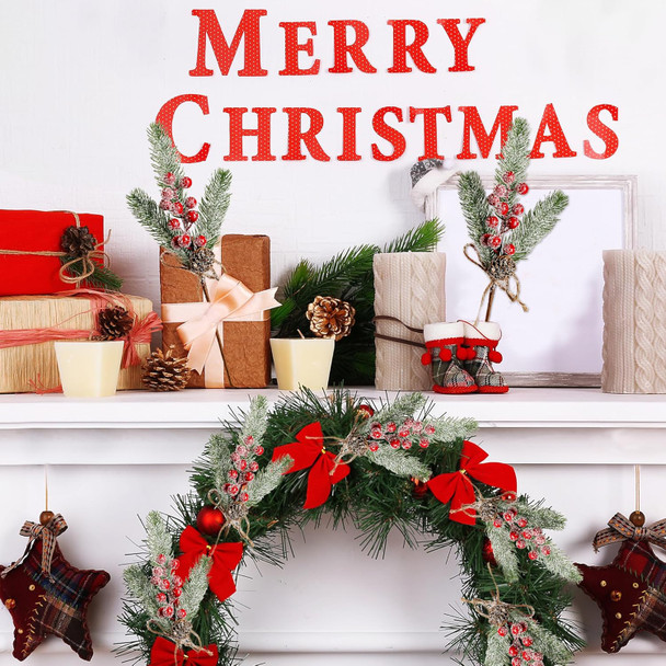 Sggvecsy 6 Pack Snow Frosted Christmas Berries Pine Picks Artificial Red Berry Pine Branches Faux Pine Stem with Pine Cones for Xmas Tree Wreath DIY Craft Floral Arrangement Holiday Decor (Red)