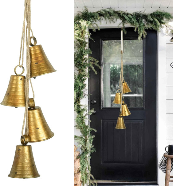 Christmas Decorations Cow Bells for Christmas Tree Christmas Bell Garland Doors Fireplace Window Christmas Decorations Indoor for Women Old Finish Christmas Bell Ornaments Gold Cow Bell