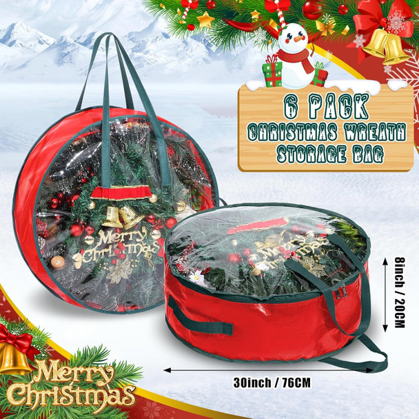 Shappy Christmas Wreath Storage Bag Plastic Storage Containers for Wreaths Container Christmas Decorative Xmas Plastic Bag Holder Handles Dual Zipper Holiday Wreath Wrapping (30 x 7 Inch,6 Pcs)