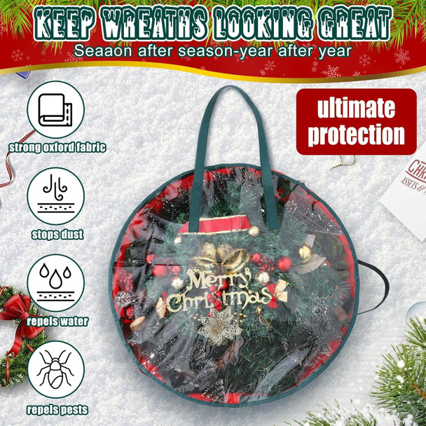 Shappy Christmas Wreath Storage Bag Plastic Storage Containers for Wreaths Container Christmas Decorative Xmas Plastic Bag Holder Handles Dual Zipper Holiday Wreath Wrapping (30 x 7 Inch,6 Pcs)