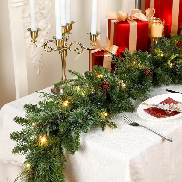 SHareconn 9FT Prelit Christmas Garland, Natural Rustic Cedar Pine with Pine Cones Decor and Multi-Color Battery-Operated LED Lights, for Mantle Stairs Fireplace Indoor/Outdoor Xmas Decoration SHareconn 9FT Prelit Christmas Garland, Natural Rustic Cedar Pine with Pine Cones Decor and Multi-Color Battery-Operated LED Lights, for Mantle Stairs Fireplace Indoor/Outdoor Xmas Decoration