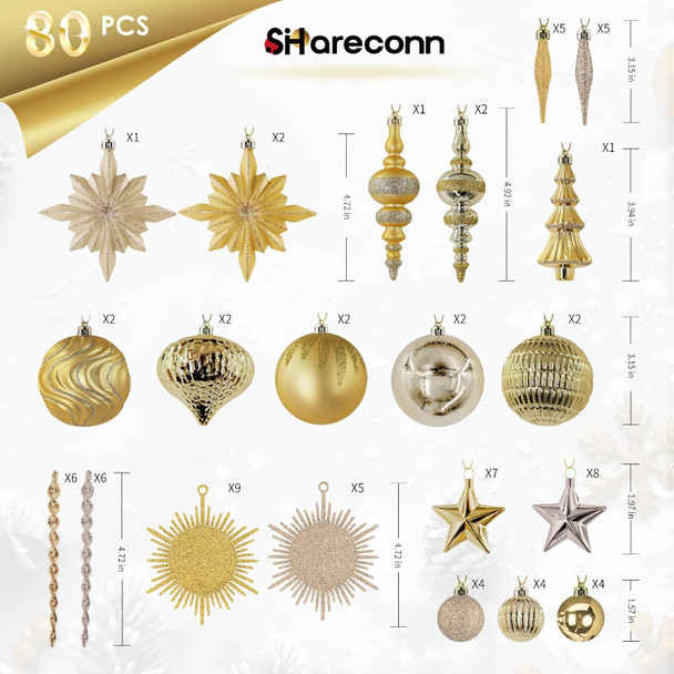 SHareconn 80pcs Christmas Balls Ornaments Set, Contemporary Light Luxury Set, Shatterproof Plastic Decor for Xmas Tree Holiday Wedding Party Decorations with Hanging Strings, Dark and Light Gold SHareconn 80pcs Christmas Balls Ornaments Set, Contemporary Light Luxury Set, Shatterproof Plastic Decor for Xmas Tree Holiday Wedding Party Decorations with Hanging Strings, Dark and Light Gold