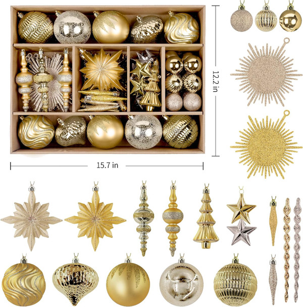 SHareconn 80pcs Christmas Balls Ornaments Set, Contemporary Light Luxury Set, Shatterproof Plastic Decor for Xmas Tree Holiday Wedding Party Decorations with Hanging Strings, Dark and Light Gold SHareconn 80pcs Christmas Balls Ornaments Set, Contemporary Light Luxury Set, Shatterproof Plastic Decor for Xmas Tree Holiday Wedding Party Decorations with Hanging Strings, Dark and Light Gold