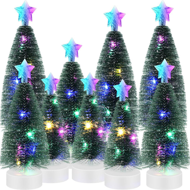 ShinyRelief 9 Pcs Mini Christmas Tree with Lights Tabletop Christmas Tree with LED Lights Holiday Party Ornament Desktop Miniature Tree for Christmas Centerpieces Tables Xmas(Colorful Light)