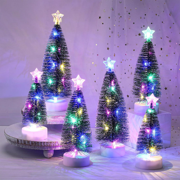 ShinyRelief 9 Pcs Mini Christmas Tree with Lights Tabletop Christmas Tree with LED Lights Holiday Party Ornament Desktop Miniature Tree for Christmas Centerpieces Tables Xmas(Colorful Light)