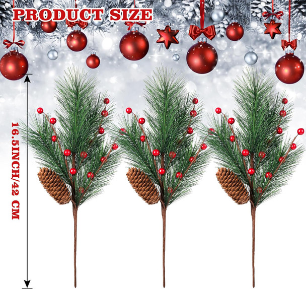 5 Pcs Artificial Christmas Berries Pine Picks Berry Pine Branches with Bow for Wreath DIY Faux Pinecone Craft Floral Arrangement Holiday Season Table Centerpieces and Xmas Tree Decor No Vase